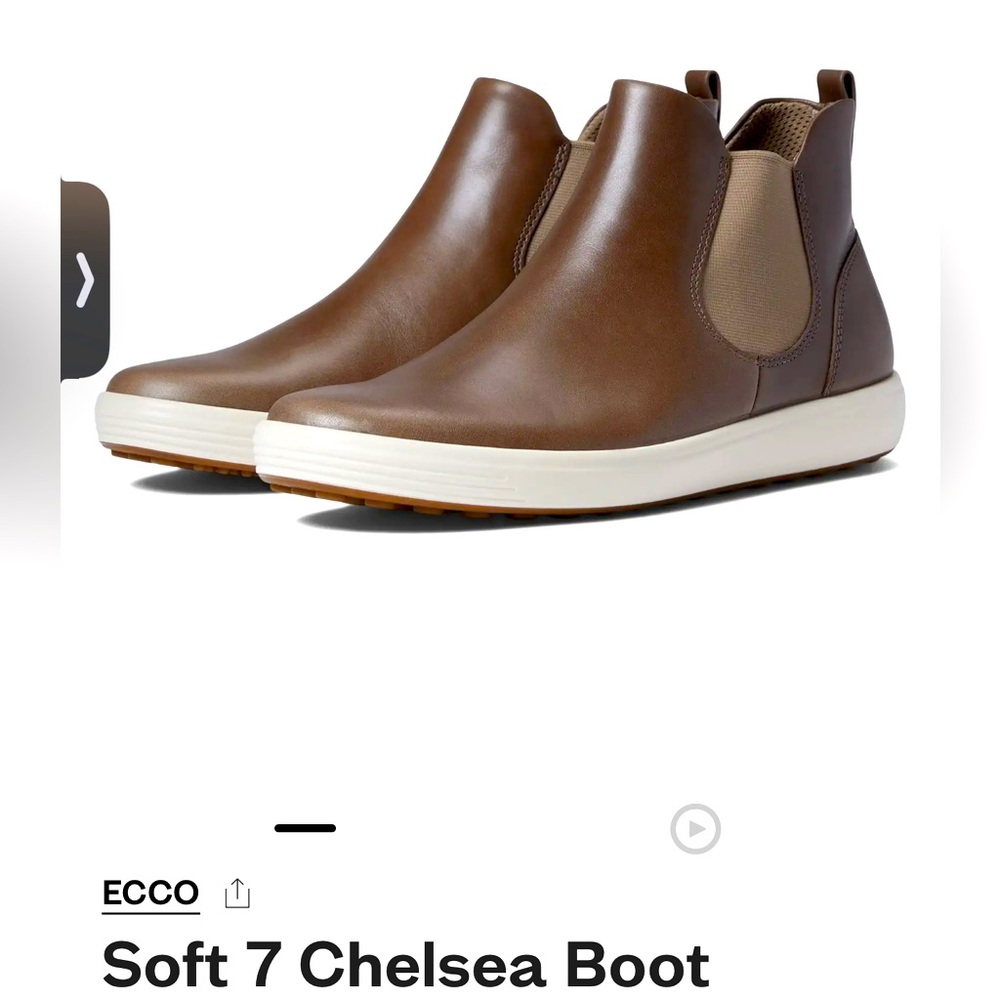 NWT ECCO Taupe Leather Soft-7 Chelsea Boots Size39/ 8-8.5